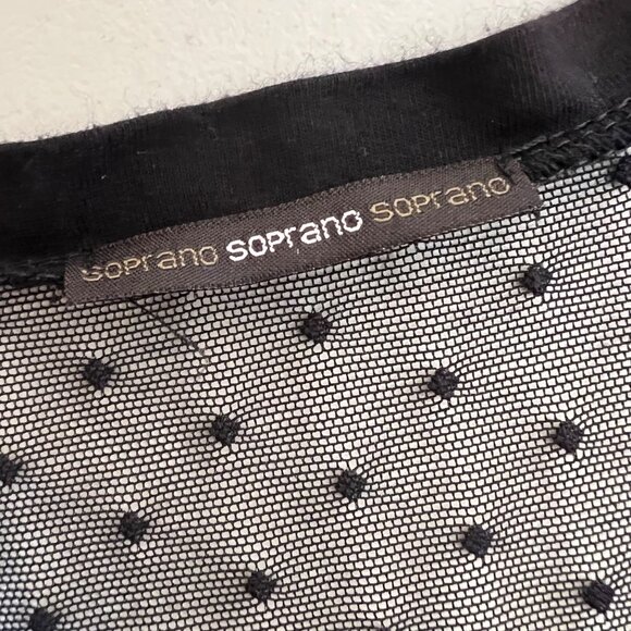 SOPRANO Black Sheer Polka Dot Mesh Panel Short Sleeve Top Size Large - Picture 8 of 9